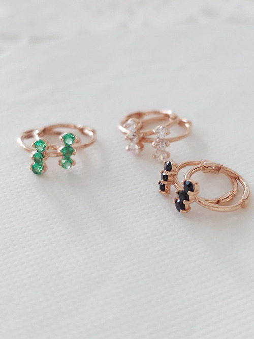 14K 또로로 큐빅 미니링 귀찌 원터치 링귀걸이
